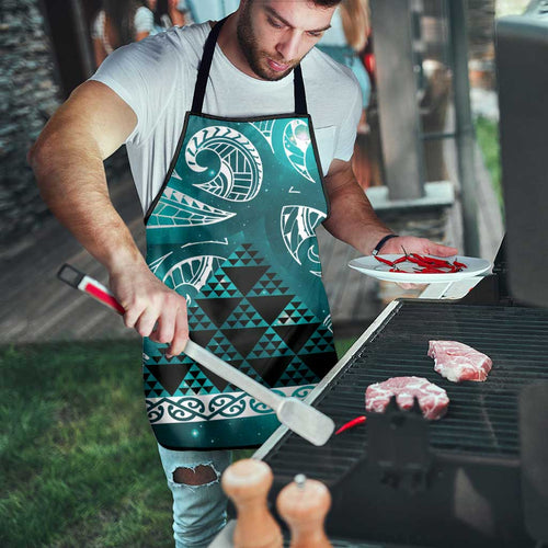 Matariki New Zealand Apron NZ Niho Taniwha Maori New Year Cyan Galaxy