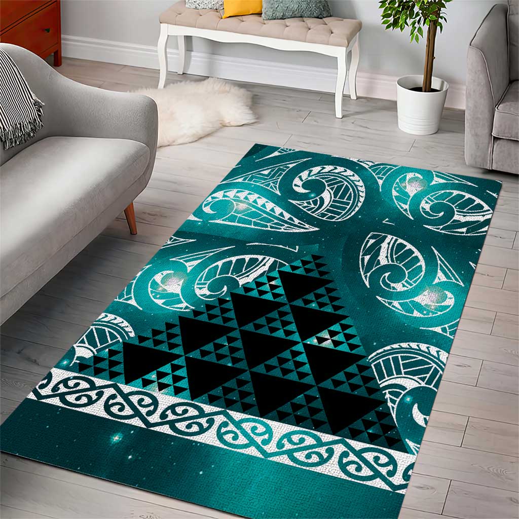 Matariki New Zealand Area Rug NZ Niho Taniwha Maori New Year Cyan Galaxy