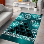 Matariki New Zealand Area Rug NZ Niho Taniwha Maori New Year Cyan Galaxy