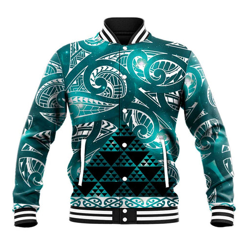 Matariki New Zealand Baseball Jacket NZ Niho Taniwha Maori New Year Cyan Galaxy
