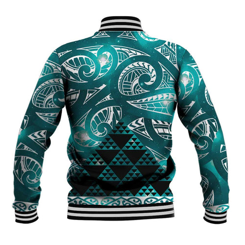 Matariki New Zealand Baseball Jacket NZ Niho Taniwha Maori New Year Cyan Galaxy