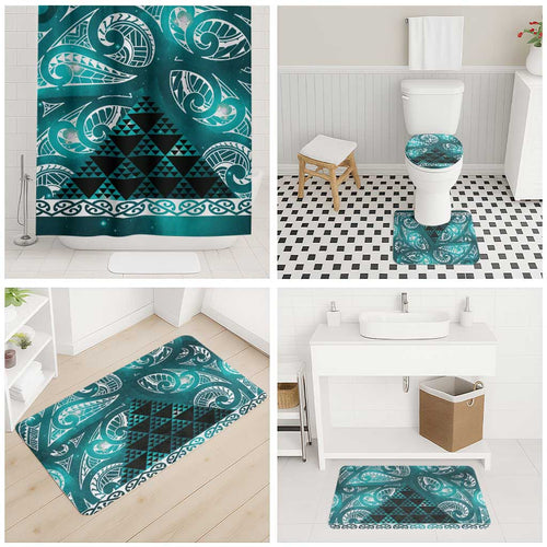 Matariki New Zealand Bathroom Set NZ Niho Taniwha Maori New Year Cyan Galaxy