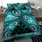 Matariki New Zealand Bedding Set NZ Niho Taniwha Maori New Year Cyan Galaxy