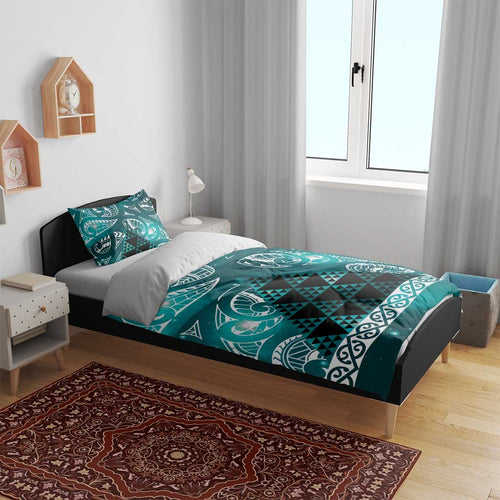 Matariki New Zealand Bedding Set NZ Niho Taniwha Maori New Year Cyan Galaxy