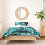 Matariki New Zealand Bedding Set NZ Niho Taniwha Maori New Year Cyan Galaxy