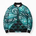 Matariki New Zealand Bomber Puffer Jacket NZ Niho Taniwha Maori New Year Cyan Galaxy
