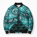 Matariki New Zealand Bomber Puffer Jacket NZ Niho Taniwha Maori New Year Cyan Galaxy