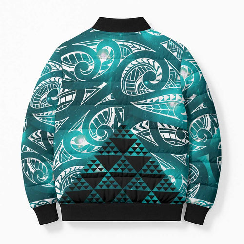 Matariki New Zealand Bomber Puffer Jacket NZ Niho Taniwha Maori New Year Cyan Galaxy