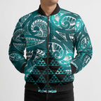 Matariki New Zealand Bomber Puffer Jacket NZ Niho Taniwha Maori New Year Cyan Galaxy