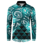 Matariki New Zealand Button Sweatshirt NZ Niho Taniwha Maori New Year Cyan Galaxy