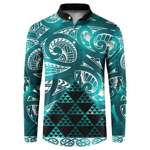 Matariki New Zealand Button Sweatshirt NZ Niho Taniwha Maori New Year Cyan Galaxy