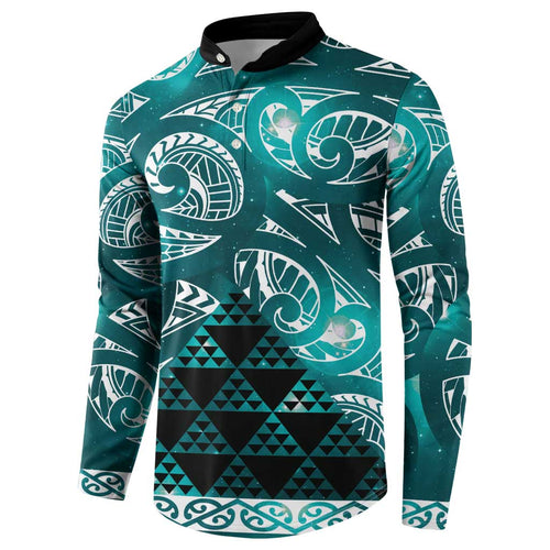 Matariki New Zealand Button Sweatshirt NZ Niho Taniwha Maori New Year Cyan Galaxy
