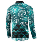 Matariki New Zealand Button Sweatshirt NZ Niho Taniwha Maori New Year Cyan Galaxy