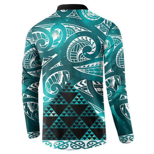 Matariki New Zealand Button Sweatshirt NZ Niho Taniwha Maori New Year Cyan Galaxy