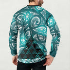 Matariki New Zealand Button Sweatshirt NZ Niho Taniwha Maori New Year Cyan Galaxy