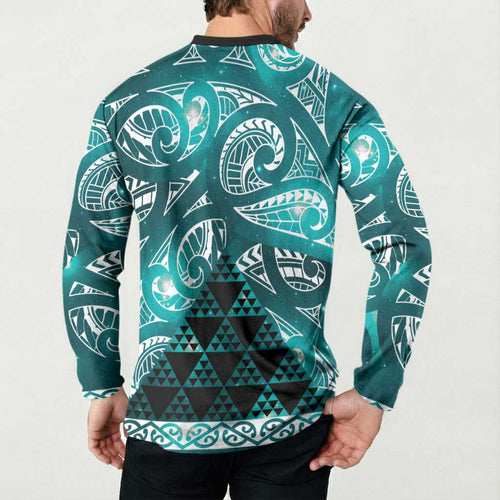 Matariki New Zealand Button Sweatshirt NZ Niho Taniwha Maori New Year Cyan Galaxy