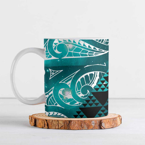 Matariki New Zealand Ceramic Mug NZ Niho Taniwha Maori New Year Cyan Galaxy