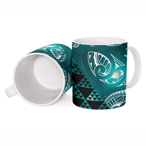 Matariki New Zealand Ceramic Mug NZ Niho Taniwha Maori New Year Cyan Galaxy
