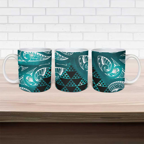 Matariki New Zealand Ceramic Mug NZ Niho Taniwha Maori New Year Cyan Galaxy