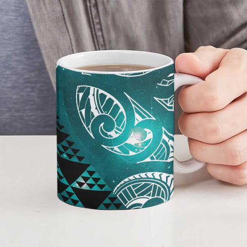 Matariki New Zealand Ceramic Mug NZ Niho Taniwha Maori New Year Cyan Galaxy