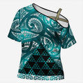 Matariki New Zealand Cross Shoulder Shirt NZ Niho Taniwha Maori New Year Cyan Galaxy