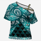 Matariki New Zealand Cross Shoulder Shirt NZ Niho Taniwha Maori New Year Cyan Galaxy