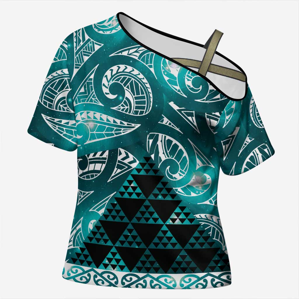 Matariki New Zealand Cross Shoulder Shirt NZ Niho Taniwha Maori New Year Cyan Galaxy