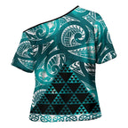 Matariki New Zealand Cross Shoulder Shirt NZ Niho Taniwha Maori New Year Cyan Galaxy