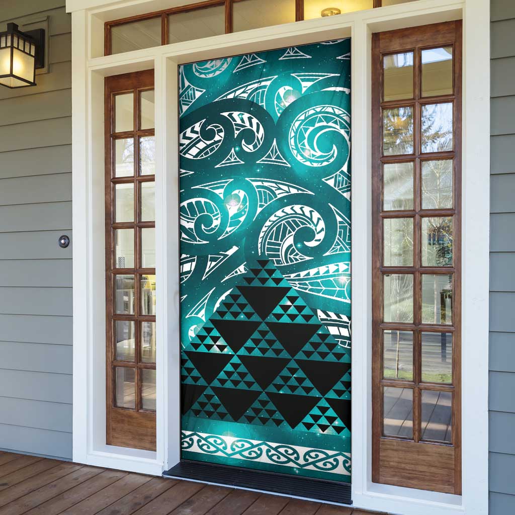 Matariki New Zealand Door Cover NZ Niho Taniwha Maori New Year Cyan Galaxy