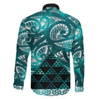 Matariki New Zealand Family Matching Puletasi and Hawaiian Shirt NZ Niho Taniwha Maori New Year Cyan Galaxy