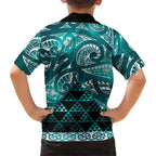 Matariki New Zealand Family Matching Summer Maxi Dress and Hawaiian Shirt NZ Niho Taniwha Maori New Year Cyan Galaxy