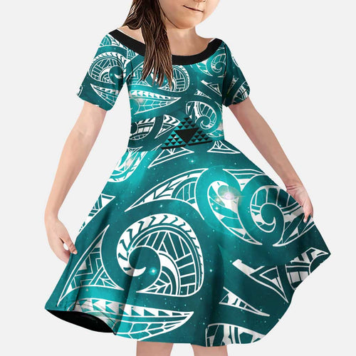 Matariki New Zealand Family Matching Summer Maxi Dress and Hawaiian Shirt NZ Niho Taniwha Maori New Year Cyan Galaxy