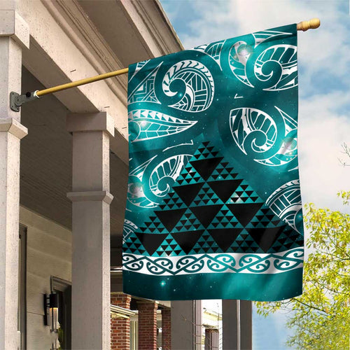 Matariki New Zealand Garden Flag NZ Niho Taniwha Maori New Year Cyan Galaxy
