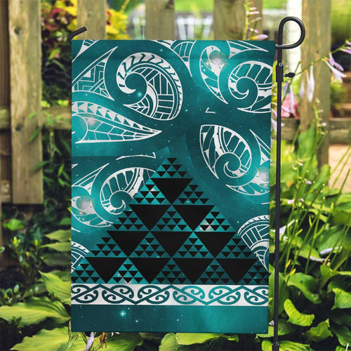 Matariki New Zealand Garden Flag NZ Niho Taniwha Maori New Year Cyan Galaxy