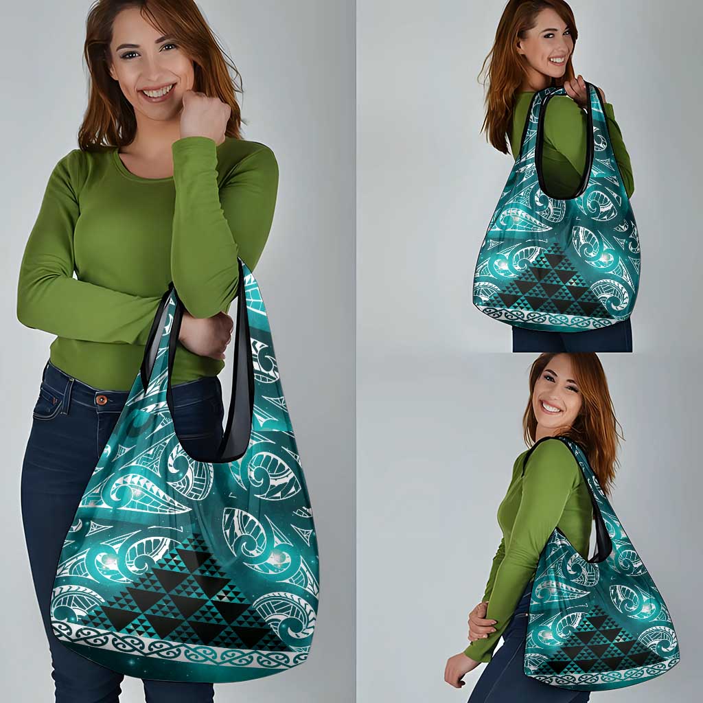 Matariki New Zealand Grocery Bag NZ Niho Taniwha Maori New Year Cyan Galaxy