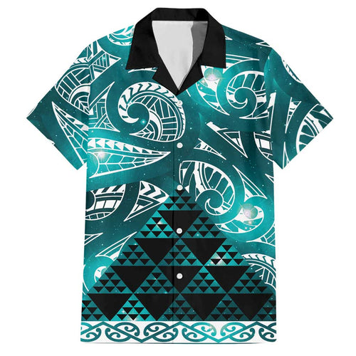 Matariki New Zealand Hawaiian Shirt NZ Niho Taniwha Maori New Year Cyan Galaxy