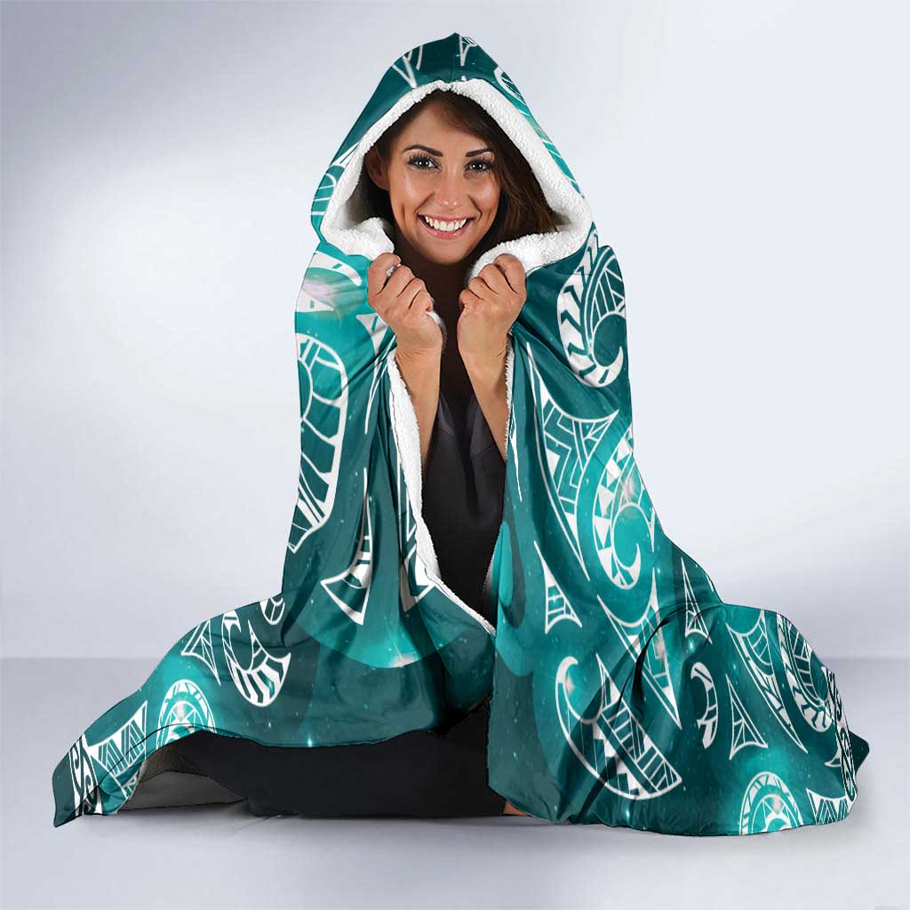 Matariki New Zealand Hooded Blanket NZ Niho Taniwha Maori New Year Cyan Galaxy