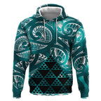 Matariki New Zealand Hoodie NZ Niho Taniwha Maori New Year Cyan Galaxy