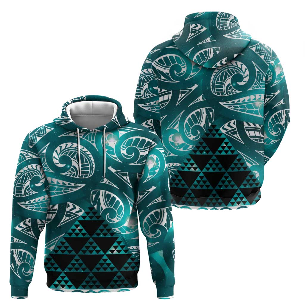 Matariki New Zealand Hoodie NZ Niho Taniwha Maori New Year Cyan Galaxy