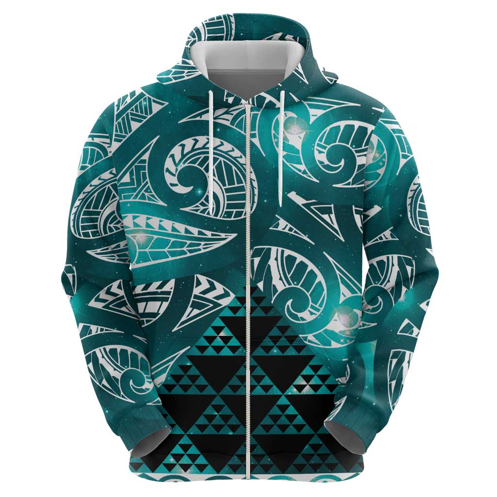 Matariki New Zealand Hoodie NZ Niho Taniwha Maori New Year Cyan Galaxy