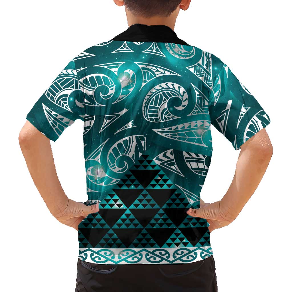 Matariki New Zealand Kid Hawaiian Shirt NZ Niho Taniwha Maori New Year Cyan Galaxy