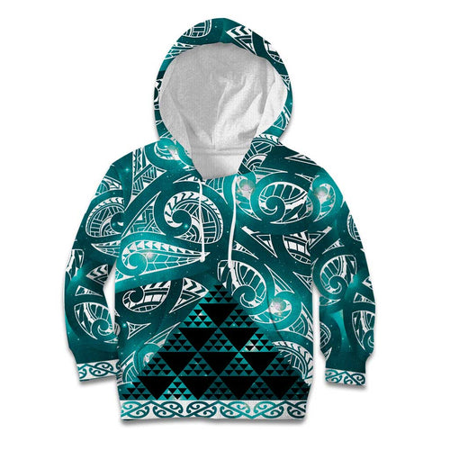 Matariki New Zealand Kid Hoodie NZ Niho Taniwha Maori New Year Cyan Galaxy