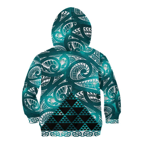 Matariki New Zealand Kid Hoodie NZ Niho Taniwha Maori New Year Cyan Galaxy