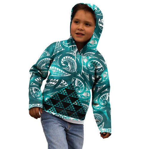 Matariki New Zealand Kid Hoodie NZ Niho Taniwha Maori New Year Cyan Galaxy