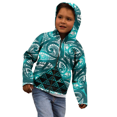 Matariki New Zealand Kid Hoodie NZ Niho Taniwha Maori New Year Cyan Galaxy