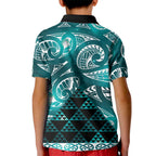 Matariki New Zealand Kid Polo Shirt NZ Niho Taniwha Maori New Year Cyan Galaxy