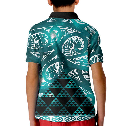Matariki New Zealand Kid Polo Shirt NZ Niho Taniwha Maori New Year Cyan Galaxy