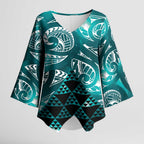 Matariki New Zealand Kimono Sleeve Blouse NZ Niho Taniwha Maori New Year Cyan Galaxy