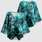 Matariki New Zealand Kimono Sleeve Blouse NZ Niho Taniwha Maori New Year Cyan Galaxy