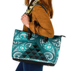 Matariki New Zealand Leather Tote Bag NZ Niho Taniwha Maori New Year Cyan Galaxy